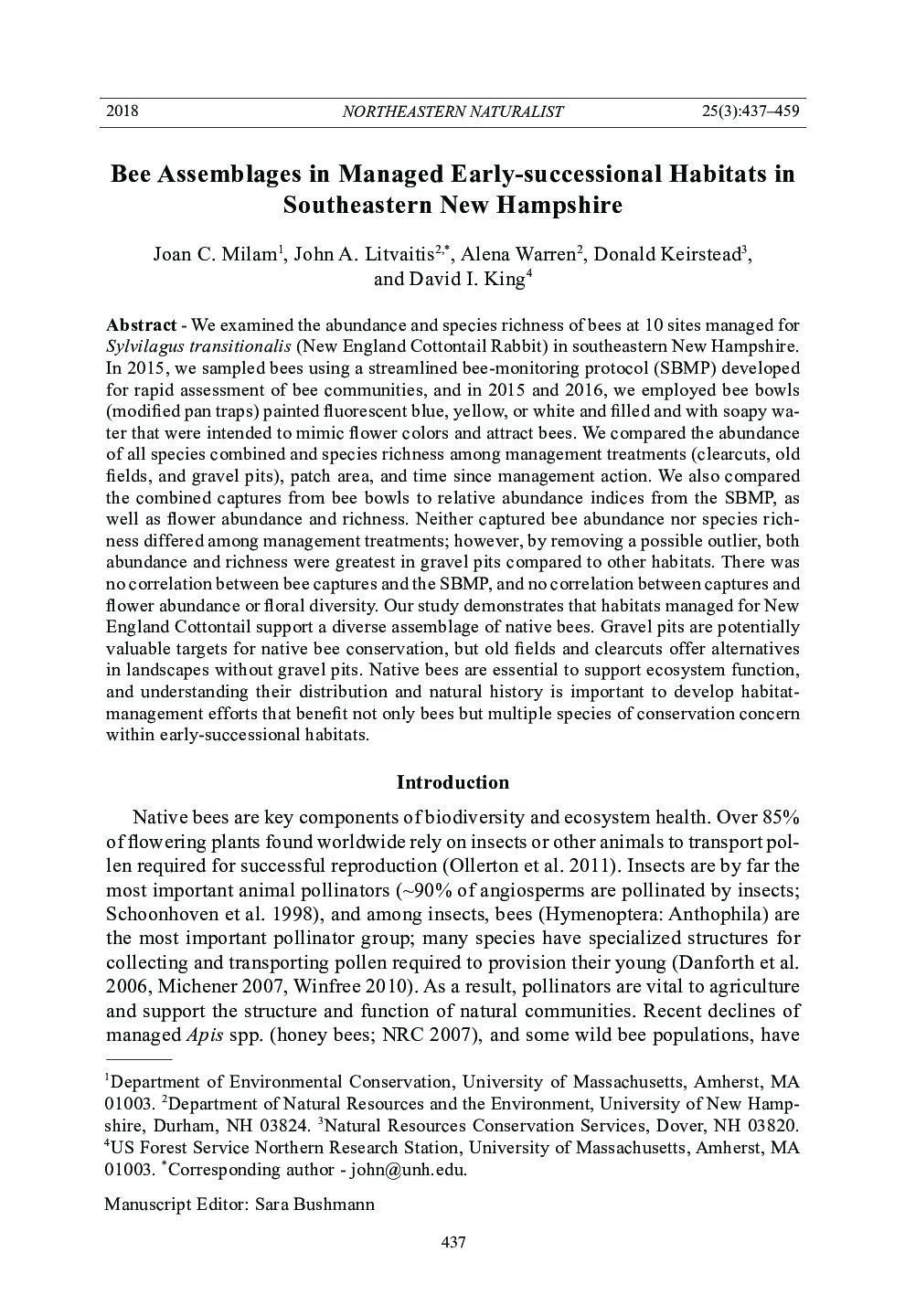 Bee Assemblages in Managed Early-successional Habitats in Southeastern New Hampshire