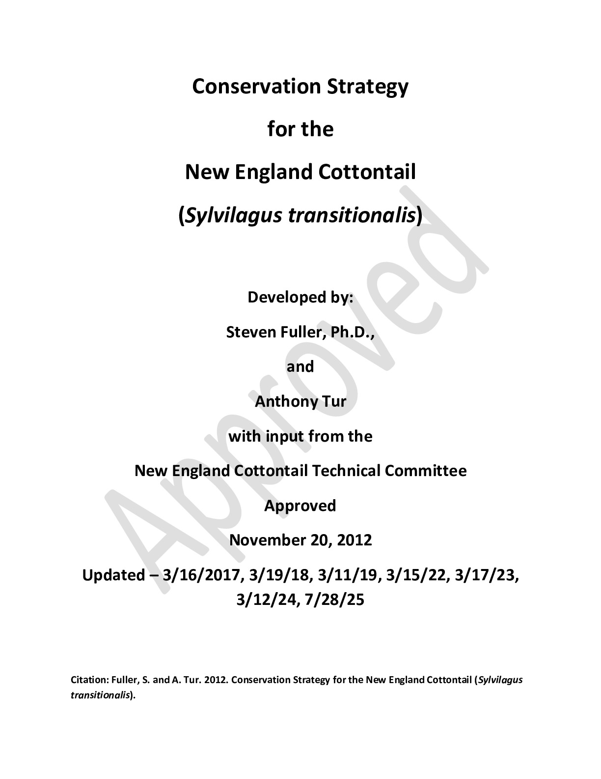 Conservation Strategy for the New England Cottontail