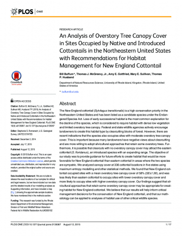 Analysis of Overstory Tree Canopy Cover in Sites Occupied by Native and Introduced Cottontails